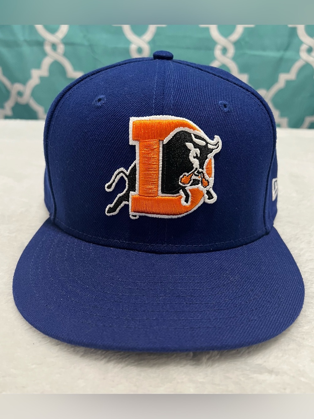 New Era Durham Bulls Blue 59FIFTY Fitted Hat with embroidered Bulls logo - Picture 2 of 12
